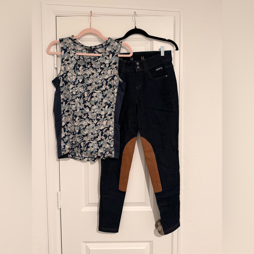 Kerrits Floral Top and Riding Pants Set - Blue and Black